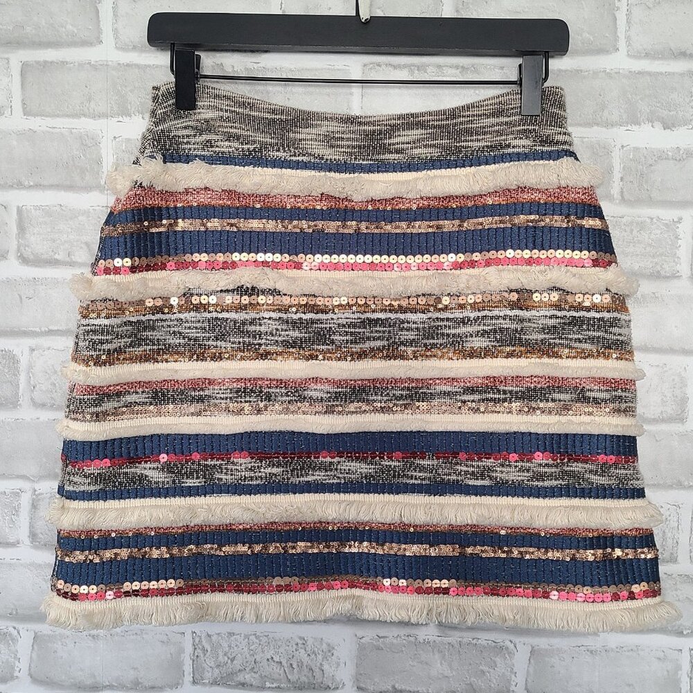 Anthropologie Moulinette Soeurs Ernie Beaded Fringe Mini Skirt Boho Artsy 6